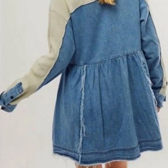 Free People Denim & Thermal Long Sleeve Dress XS NWOTS - Picture 6 of 9